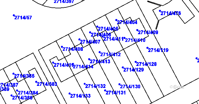 Parcela st. 2714/412 v KÚ Mníšek pod Brdy, Katastrální mapa