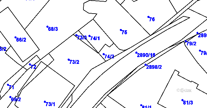 Parcela st. 74/2 v KÚ Mníšek pod Brdy, Katastrální mapa