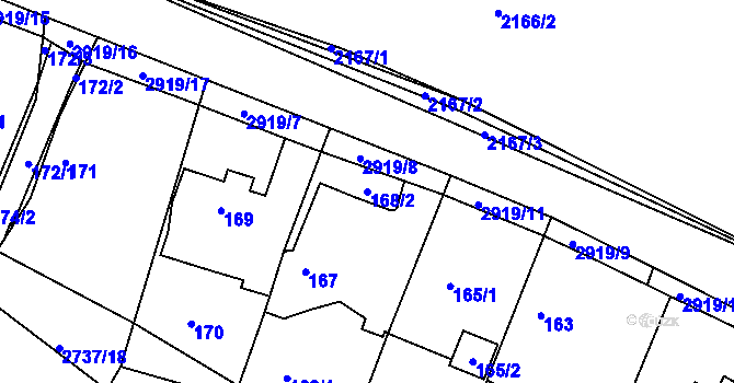 Parcela st. 168/2 v KÚ Mníšek pod Brdy, Katastrální mapa