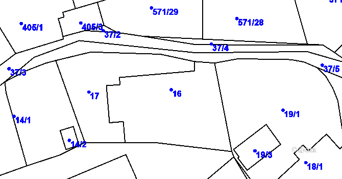 Parcela st. 16 v KÚ Rymaně, Katastrální mapa