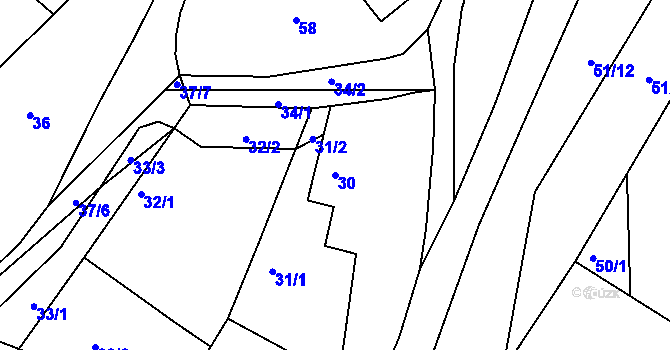 Parcela st. 30 v KÚ Rymaně, Katastrální mapa