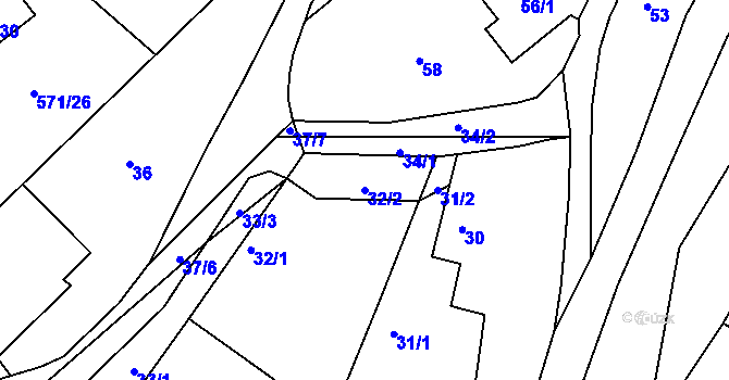 Parcela st. 32/2 v KÚ Rymaně, Katastrální mapa
