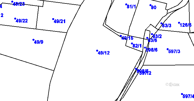 Parcela st. 49/12 v KÚ Rymaně, Katastrální mapa