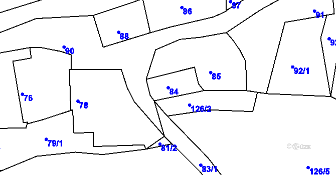 Parcela st. 84 v KÚ Rymaně, Katastrální mapa