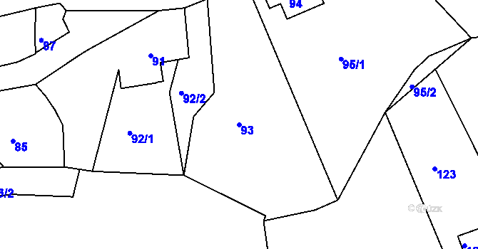 Parcela st. 93 v KÚ Rymaně, Katastrální mapa