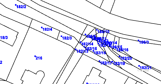 Parcela st. 182/14 v KÚ Rymaně, Katastrální mapa