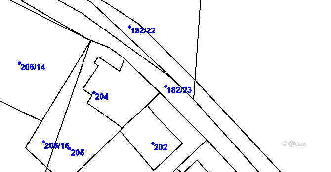 Parcela st. 182/23 v KÚ Rymaně, Katastrální mapa