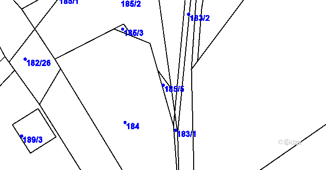 Parcela st. 185/5 v KÚ Rymaně, Katastrální mapa