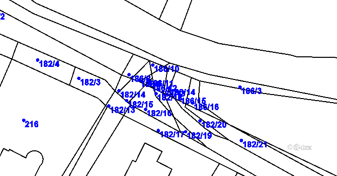 Parcela st. 186/14 v KÚ Rymaně, Katastrální mapa