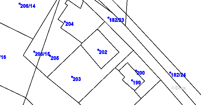 Parcela st. 202 v KÚ Rymaně, Katastrální mapa