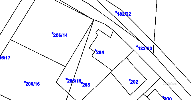 Parcela st. 204 v KÚ Rymaně, Katastrální mapa