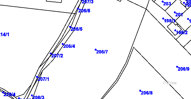 Parcela st. 206/7 v KÚ Rymaně, Katastrální mapa