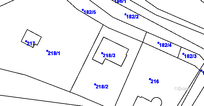 Parcela st. 218/3 v KÚ Rymaně, Katastrální mapa