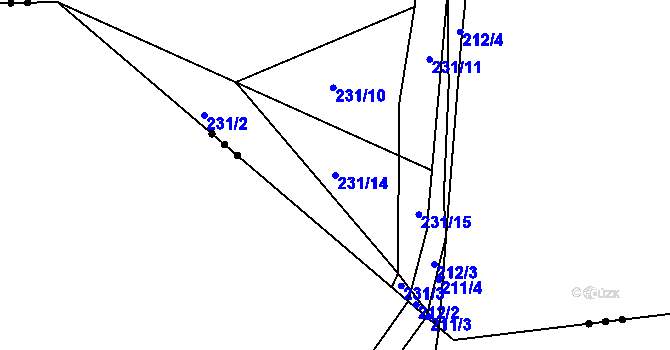 Parcela st. 231/14 v KÚ Rymaně, Katastrální mapa