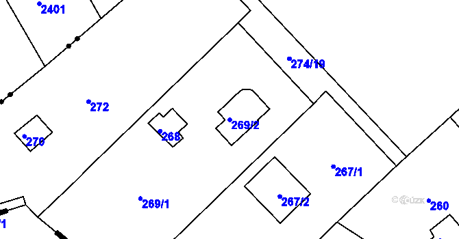 Parcela st. 269/2 v KÚ Rymaně, Katastrální mapa