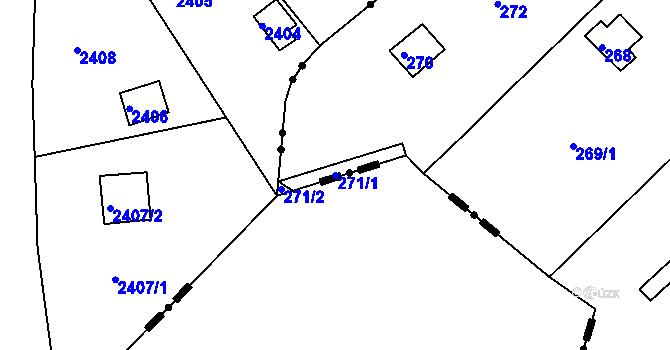 Parcela st. 271/1 v KÚ Rymaně, Katastrální mapa