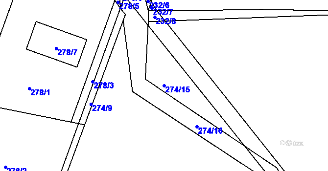 Parcela st. 274/15 v KÚ Rymaně, Katastrální mapa