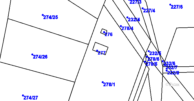 Parcela st. 277 v KÚ Rymaně, Katastrální mapa