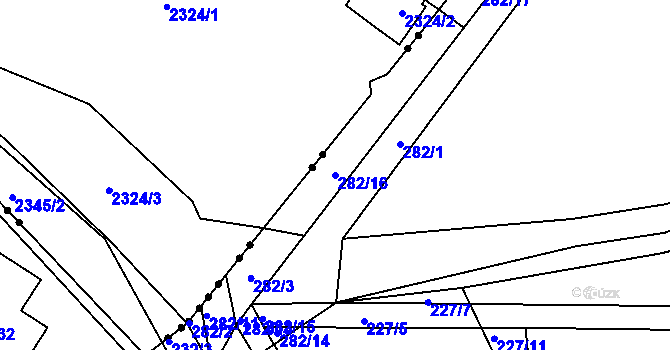 Parcela st. 282/16 v KÚ Rymaně, Katastrální mapa