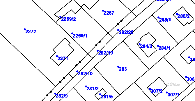 Parcela st. 282/19 v KÚ Rymaně, Katastrální mapa
