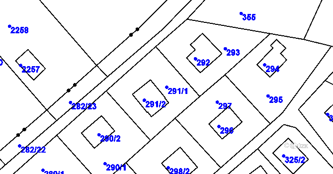 Parcela st. 291/1 v KÚ Rymaně, Katastrální mapa