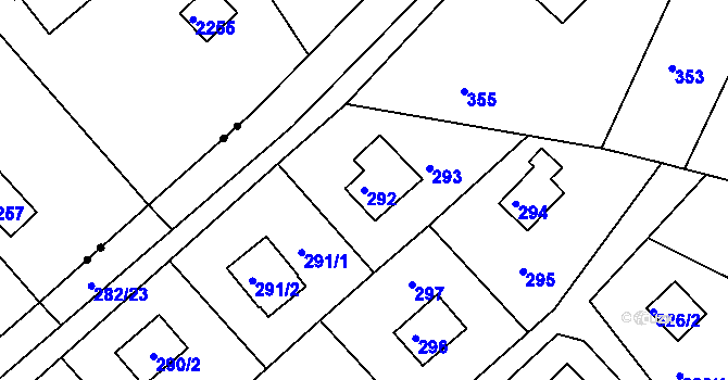 Parcela st. 292 v KÚ Rymaně, Katastrální mapa