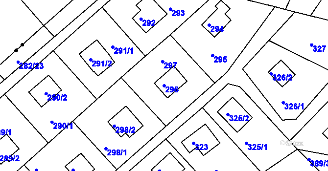 Parcela st. 296 v KÚ Rymaně, Katastrální mapa