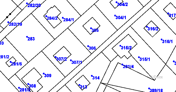 Parcela st. 306 v KÚ Rymaně, Katastrální mapa