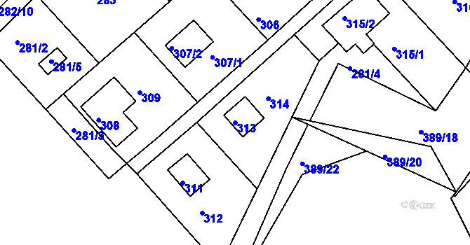Parcela st. 313 v KÚ Rymaně, Katastrální mapa