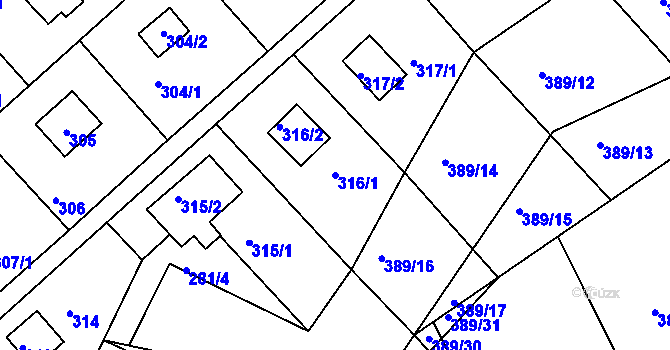Parcela st. 316/1 v KÚ Rymaně, Katastrální mapa