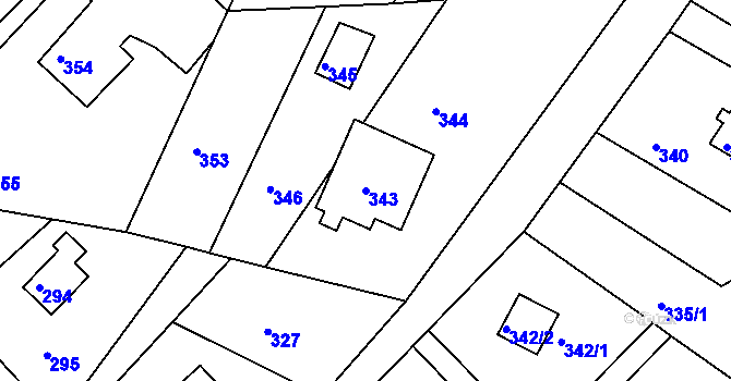 Parcela st. 343 v KÚ Rymaně, Katastrální mapa