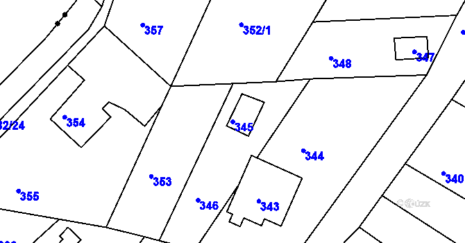 Parcela st. 345 v KÚ Rymaně, Katastrální mapa