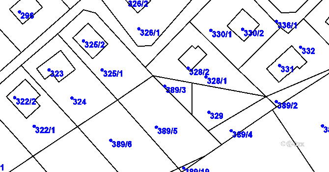 Parcela st. 389/3 v KÚ Rymaně, Katastrální mapa