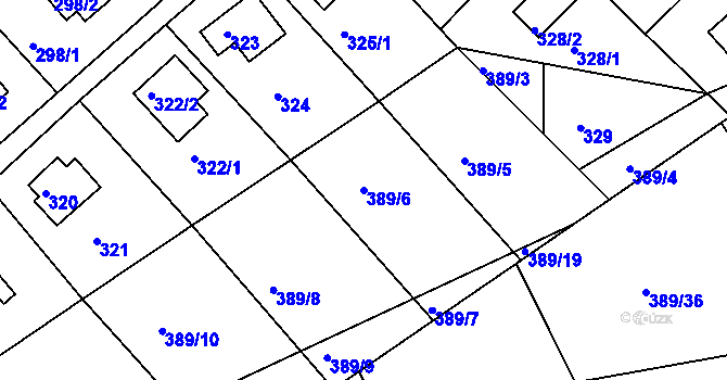 Parcela st. 389/6 v KÚ Rymaně, Katastrální mapa