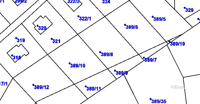 Parcela st. 389/8 v KÚ Rymaně, Katastrální mapa
