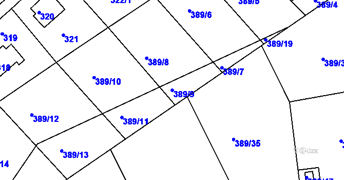 Parcela st. 389/9 v KÚ Rymaně, Katastrální mapa