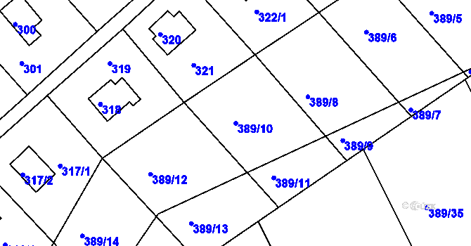 Parcela st. 389/10 v KÚ Rymaně, Katastrální mapa