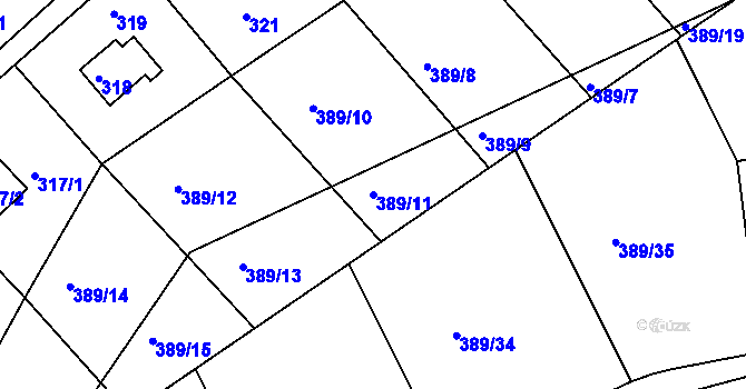 Parcela st. 389/11 v KÚ Rymaně, Katastrální mapa