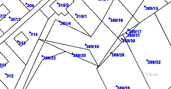 Parcela st. 389/18 v KÚ Rymaně, Katastrální mapa