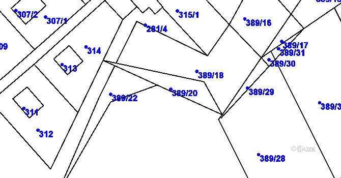 Parcela st. 389/20 v KÚ Rymaně, Katastrální mapa
