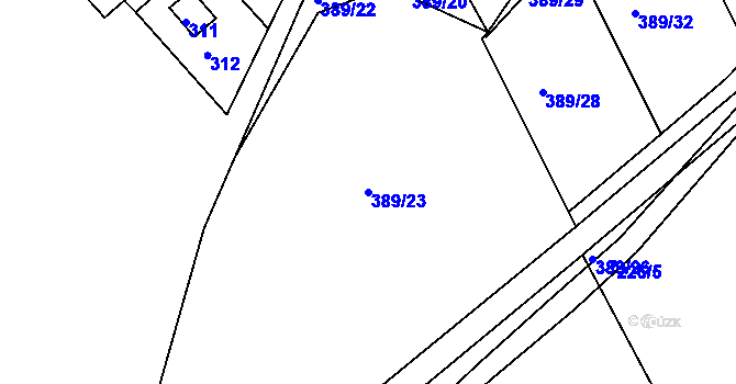 Parcela st. 389/23 v KÚ Rymaně, Katastrální mapa