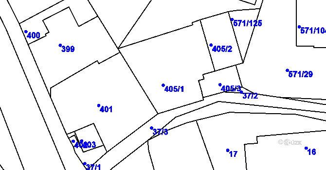 Parcela st. 405/1 v KÚ Rymaně, Katastrální mapa