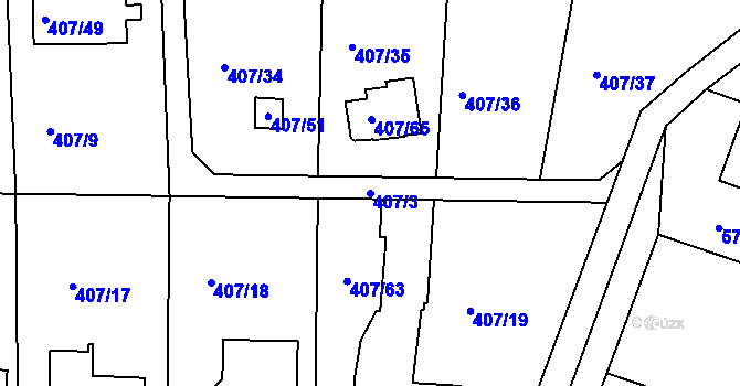 Parcela st. 407/3 v KÚ Rymaně, Katastrální mapa
