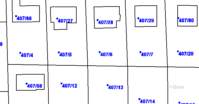 Parcela st. 407/6 v KÚ Rymaně, Katastrální mapa