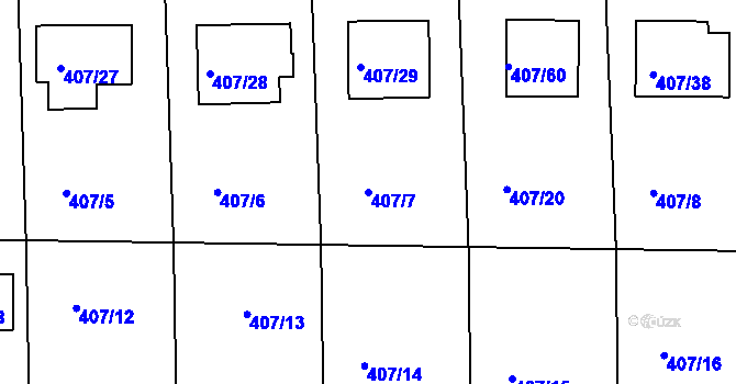 Parcela st. 407/7 v KÚ Rymaně, Katastrální mapa