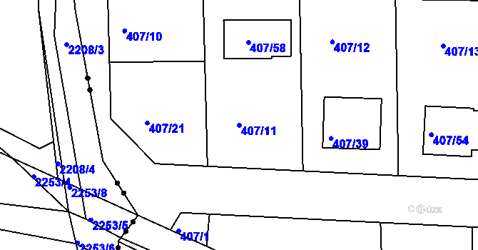 Parcela st. 407/11 v KÚ Rymaně, Katastrální mapa
