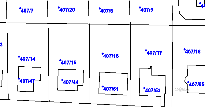Parcela st. 407/16 v KÚ Rymaně, Katastrální mapa