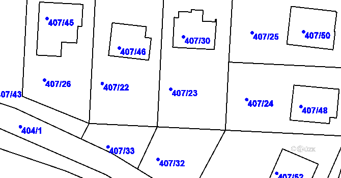Parcela st. 407/23 v KÚ Rymaně, Katastrální mapa