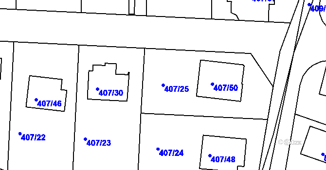 Parcela st. 407/25 v KÚ Rymaně, Katastrální mapa