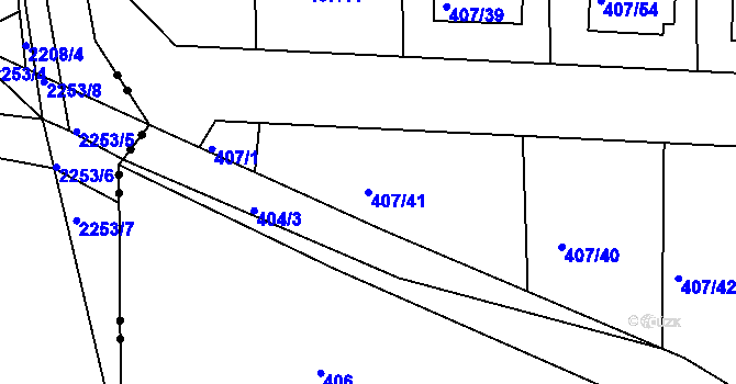 Parcela st. 407/41 v KÚ Rymaně, Katastrální mapa